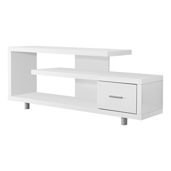 Monarch Specialties Tv Stand, 60 Inch, Console, Storage Cabinet, Living Room, Bedroom, Laminate, White I 2573